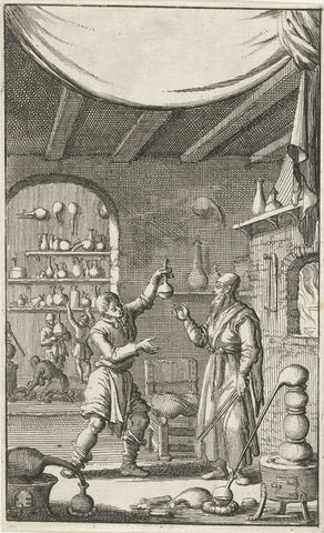 Figures in a laboratory, Jan Luyken, 1683 Canvas Print