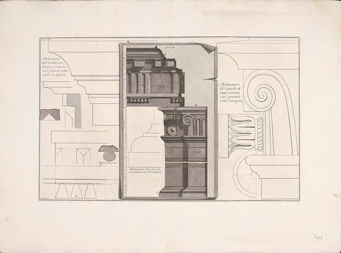 Profiles of architraaf, frieze, capital and base, Giovanni Battista Piranesi, 1762 Canvas Print