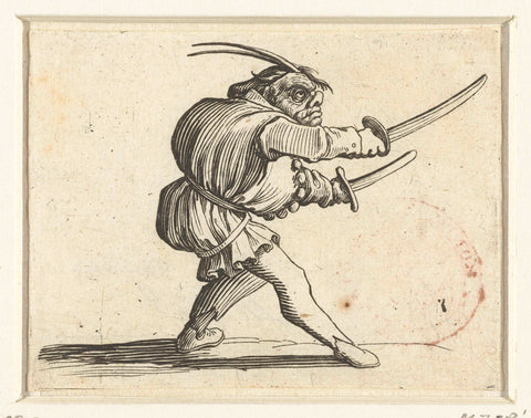 Grotesque figure with two swords, Jacques Callot, 1621 - 1625 Canvas Print