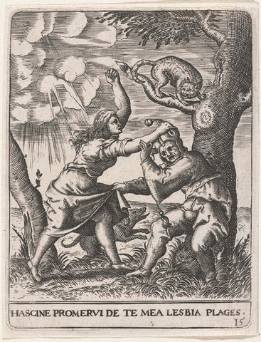 Whore beating a jester, Johann Theodor de Bry, 1596 Canvas Print