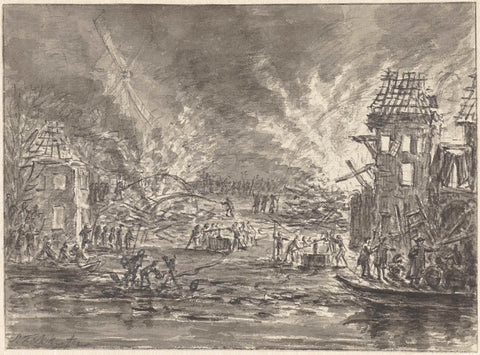 Heavy fire at the Raampoort in Amsterdam on the line het Speeljagt, 1761, Simon Fokke, 1761 Canvas Print