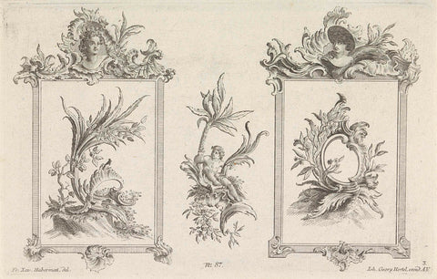 Window ornaments with putto and palm tree, anonymous, 1731 - 1775 Canvas Print