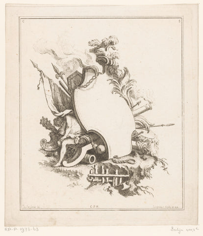 Cartouche with sitting man, Gabriel Huquier, 1705 - 1761 Canvas Print