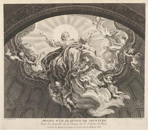 Design for the ceiling of the Maria chapel for the Saint-Sulpice in Paris, Pierre Alexandre Aveline, Juste Aurèle Meissonnier, 1738 - 1749 Canvas Print