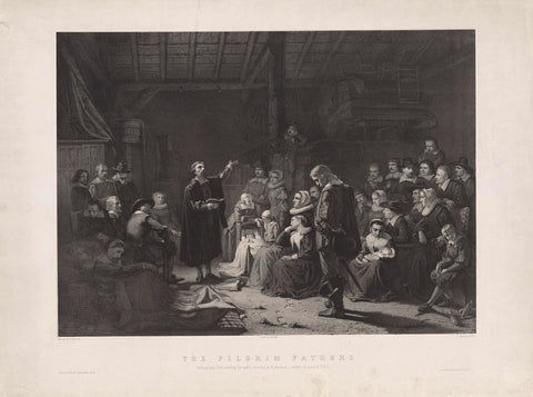 Pilgrim Fathers at a meeting in North America, 21 January 1621, August Allebé, 1857 - 1878 Canvas Print