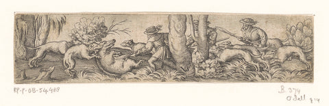 Wild boar hunt with three hunters, Virgil Solis, 1524 - 1562 Canvas Print