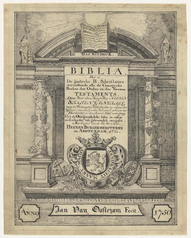 Title page of a Bible from 1721, Jan van Oosterom, 1750 Canvas Print