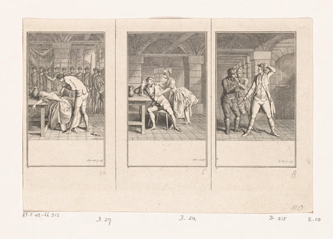 Three Scenes from the Deserter, Daniel Nikolaus Chodowiecki, 1774 Canvas Print