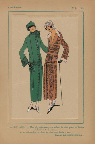 Très Parisien, 1923, No. 7: 1-ELÉGANTES. - 1. Une jolie robe-manteau..., anonymous, 1923 Canvas Print