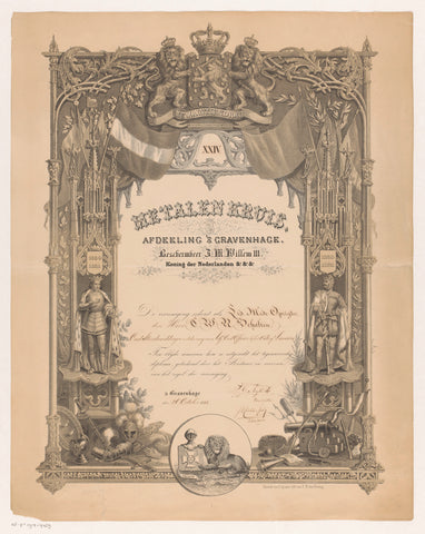 Diploma of the Metal Cross of Mr. C.W.R. Scholten, Hendrik Wilhelmus Last, 1853 Canvas Print