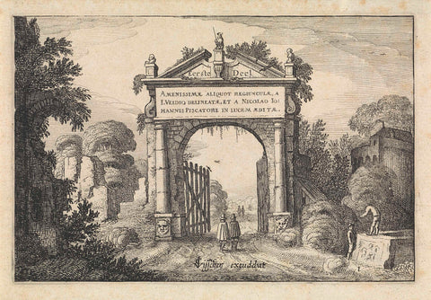 Figuren bij een poort in een landschap, Jan van de Velde (II), 1616 Canvas Print