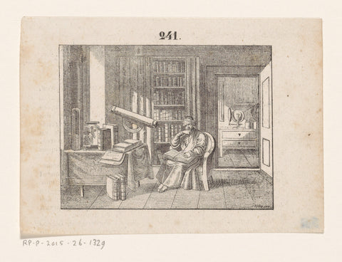 Scholar in a study room with a telescope, anonymous, 1835 - 1911 Canvas Print