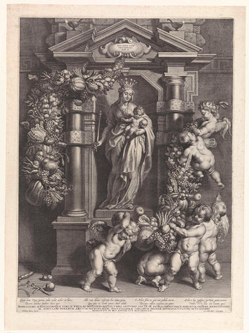 Mary with Child in a Niche, decorated with Garlands, Cornelis Galle (I), 1586 - 1650 Canvas Print