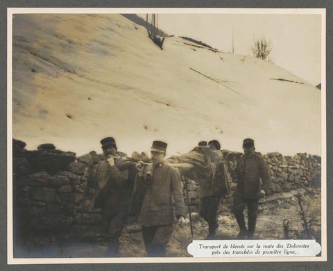 Wounded transport by stretcher on a road in the Dolomites, presumably Italians, Henri de Rothschild (attributed to), 1916 Canvas Print