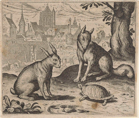 Fable of the turtle and the hare, Aegidius Sadeler, 1608 Canvas Print