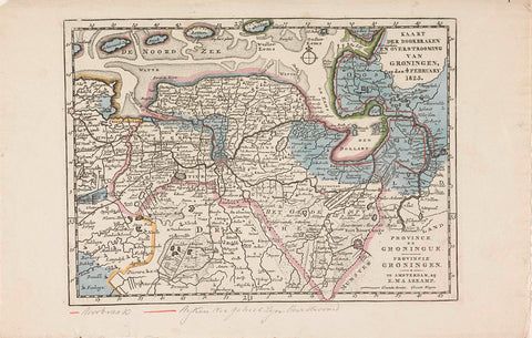 Map of the area in Groningen affected by the floods in 1825, anonymous, 1825 Canvas Print