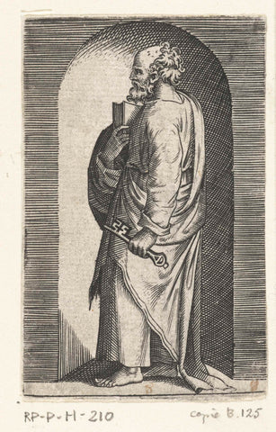 Apostle Petrus with key standing in niche, Marcantonio Raimondi, 1517 - 1577 Canvas Print