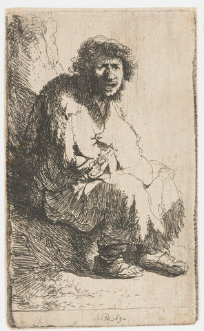 Beggar Seated on a Bank, Rembrandt van Rijn, 1630 Canvas Print