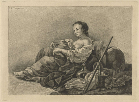 Shepherdess with child, Pieter de Mare, 1768 - 1796 Canvas Print