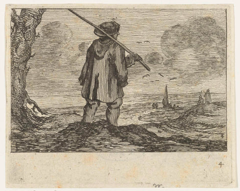 Dune landscape with a man, with staff on the shoulder, Gillis van Scheyndel (I), 1645 Canvas Print