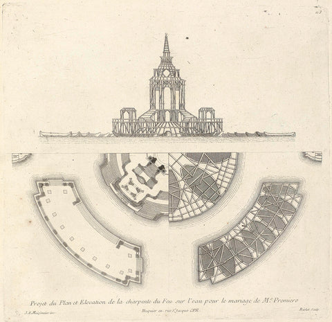 Design for a framework to set off fireworks, Riolet, Juste Aurèle Meissonnier, 1738 - 1749 Canvas Print