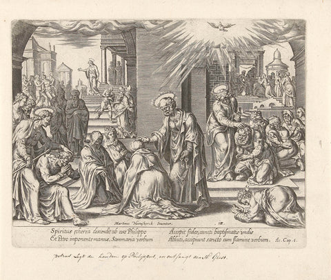 Peter, John and Philip Blessing Believers in Samaria, Philip Galle, 1582 Canvas Print