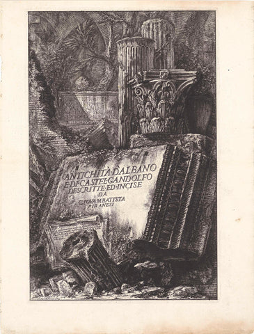 Title print with remainders of a temple with title, Giovanni Battista Piranesi, 1764 Canvas Print