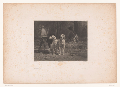 Resting hunter with three hunting dogs, Eugène Leroux, 1855 - 1856 Canvas Print