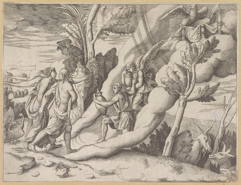 Jupiter and Juno in heavens received by Ganymede and Hebe, Giulio Bonasone, 1501 - 1580 Canvas Print