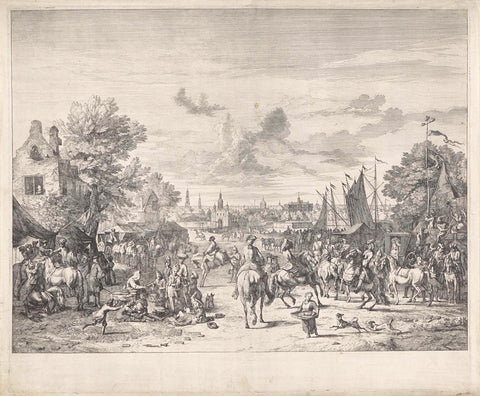 Horse market near a city, Jan van Huchtenburg, 1674 - 1733 Canvas Print