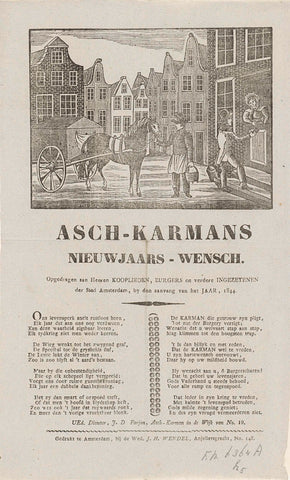 New Year's wish of the Amsterdam ash cartmen for the year 1844, anonymous, 1843 - 1844 Canvas Print