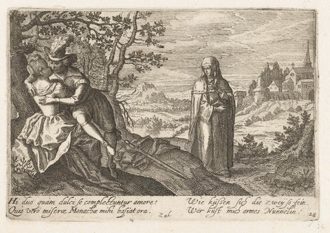 Freeing couple is seen by a nun, Jacob van der Heyden, 1608 Canvas Print