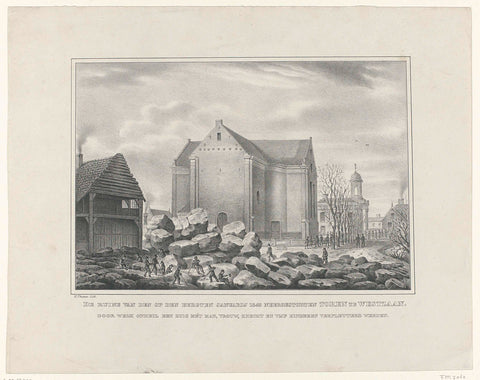 The ruined van den on the first january 1843 crashed Tower in Westzaan. By what mischief a house with husband, wife, servant and five children were crushed, Herman Thepass, 1843 Canvas Print