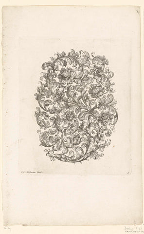 Oval motif of tendrils with leaves and foliage, Johannes Jacobsz Folkema, after 1697 - before 1718 Canvas Print