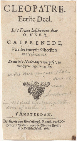 Text sheet with a floral motif, anonymous (rejected attribution), 1667 Canvas Print