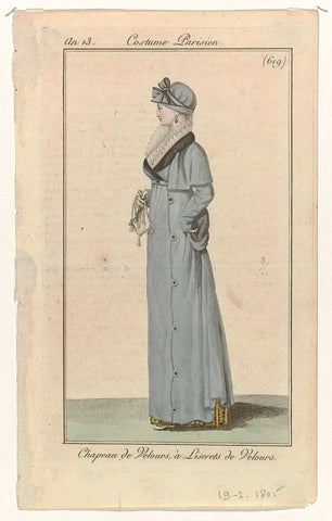 Journal des Dames et des Modes, Costume Parisien, 19 February 1805, Year 13, (619): Chapeau de Velours (...), Horace Vernet, 1805 Canvas Print