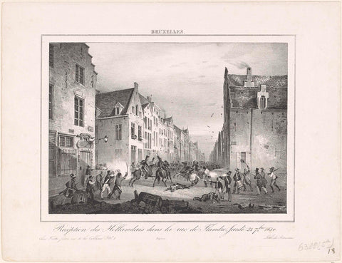 Fighting in the Rue de Flandre in Brussels, 1830, Pierre Simonau, 1830 - 1831 Canvas Print