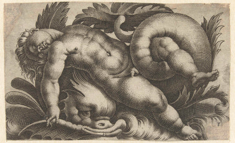 Sleeping putto on dolphin, Giovanni Andrea Maglioli, 1580 - 1608 Canvas Print