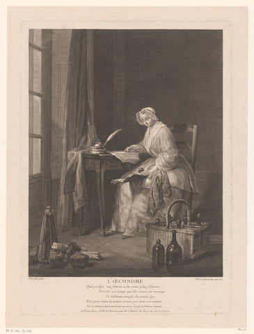 Interior with a woman with the accounting, Jacques-Philippe Le Bas, 1754 Canvas Print