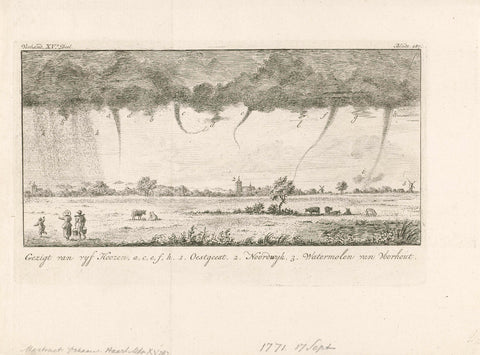 Vijf windhozen bij Leiden, 1771, anonymous, 1771 - 1774 Canvas Print