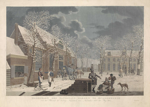 Snowy landscape with soldiers in conversation with civilians during the siege of Naarden, Willem Hendrik Hoogkamer (attributed to), 1814 - 1816 Canvas Print