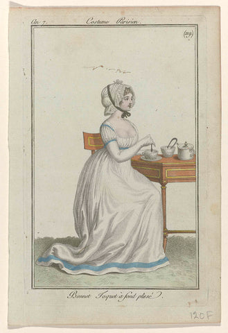 Journal des Dames et des Modes, Costume Parisien, 1799, An 7 (119) : Bonnet Toquet (...), anonymous, 1799 Canvas Print