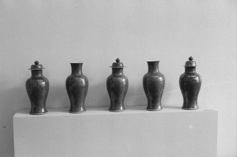 Five vases of Chinese porcelain in a row, 1957 Canvas Print