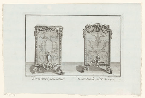 Two fireplace screens with vase and trophy, anonymous, 1745 - 1775 Canvas Print