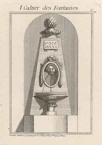 Fountain with laurel wreath crowned cup, Johann Thomas Hauer, 1781 Canvas Print