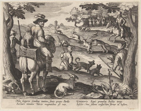 Hare hunt with leopards, Jan Collaert (II), 1594 - 1598 Canvas Print