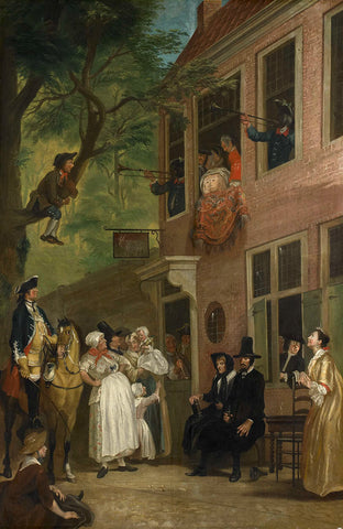 Misled: The Ambassador of the Rascals Exposes himself from the Window of 't Bokki Tavern in the Haarlemmerhout, Cornelis Troost, c. 1739 - before 1750 Canvas Print