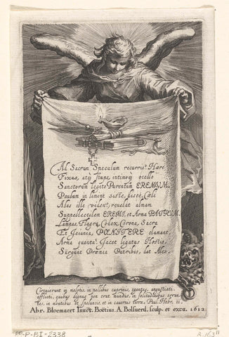 Engel holds cloth on which title Ad sacrum speculum, Boëtius Adamsz. Bolswert, 1612 Canvas Print