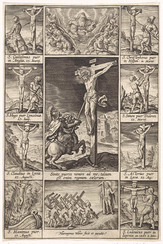 Christ on the cross and the lance bearer, Hieronymus Wierix, 1597 - 1619 Canvas Print