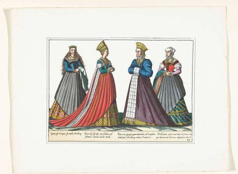 Four women dressed according to German fashion in Nuremberg, ca. 1580, anonymous, 1872 - 1875 Canvas Print